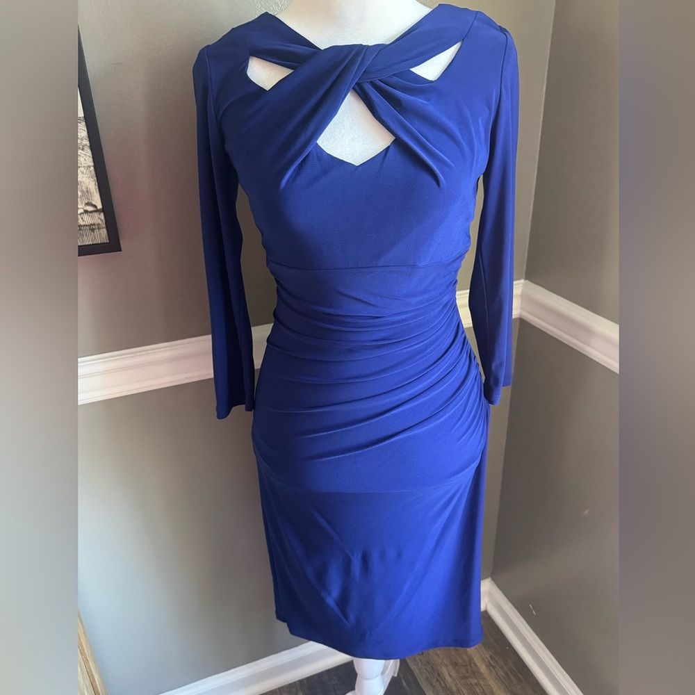 INC International Concepts Royal Blue Twist Front Cutout Party cocktail Dress 2